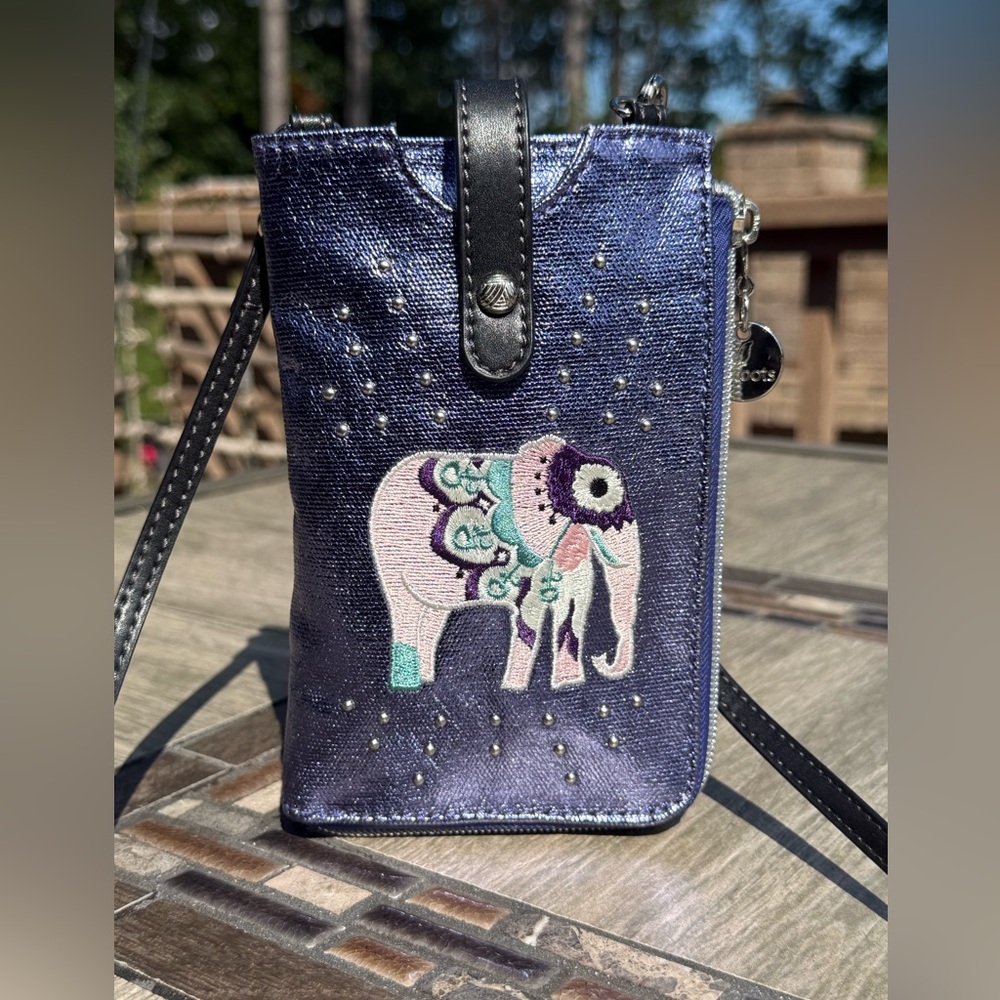 NWOT! Sakroots Purple Elephant Embroidered Crossbody Bag